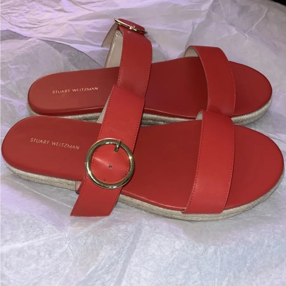 Stuart Weitzman Red Mykonos Two-Strap Slide Espadrille Sandals, 11 M New $295 - Picture 7 of 10